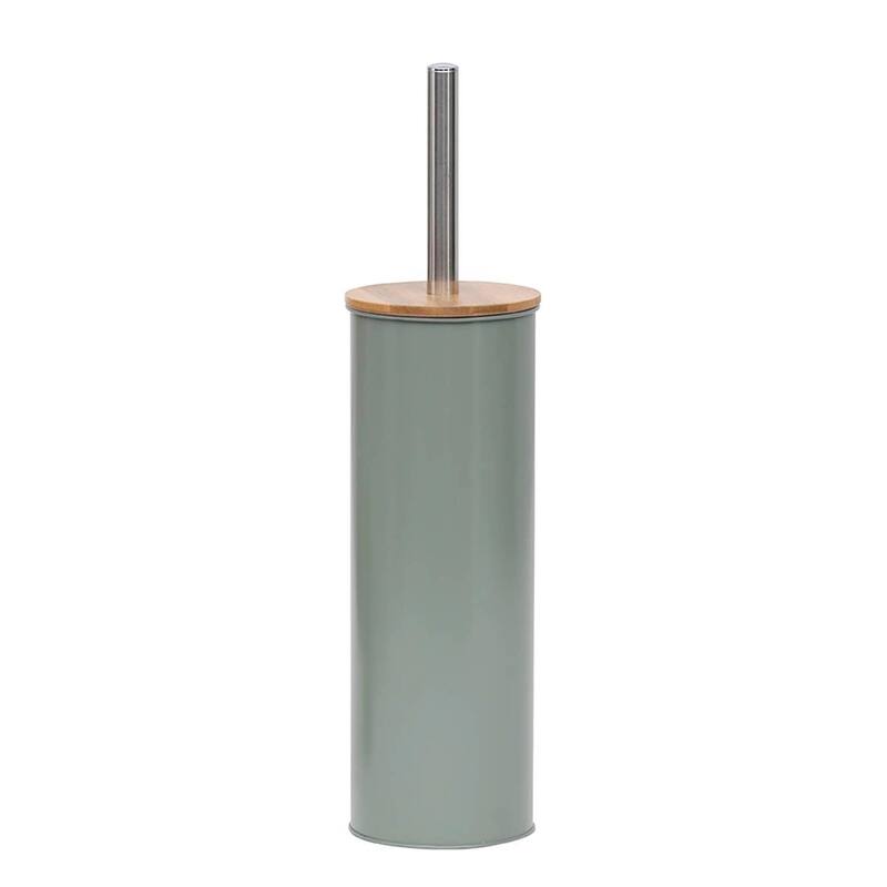 Metal Toilet Brush and Holder Set With Bamboo Lid - Green