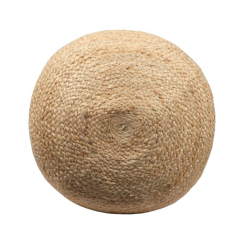 HomeRoots 18" Natural And Navy Blue Jute Blend Cylinder Striped Pouf Ottoman