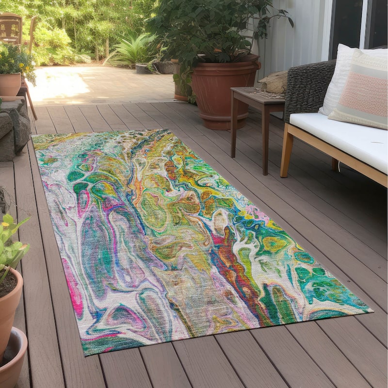Machine Washable Indoor/ Outdoor Chantille Abstract Modern Rug