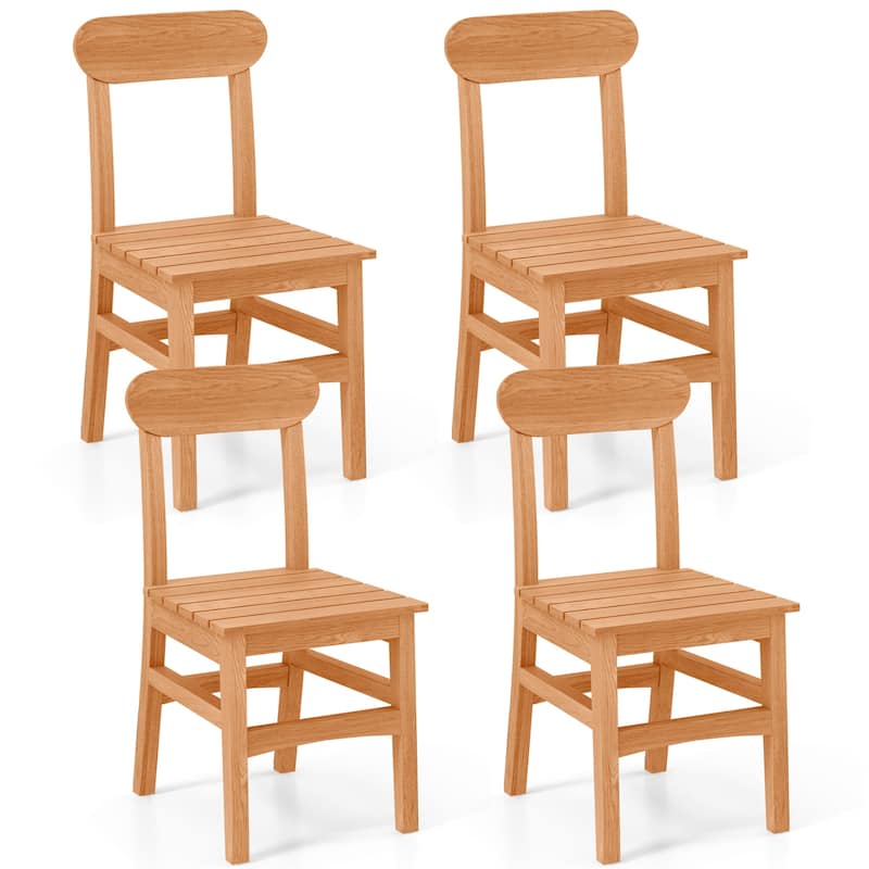 1/2/4 PCS Teak Wood Patio Dining Chair Wooden Armless Chair w/Slatted Seat - 4PCS
