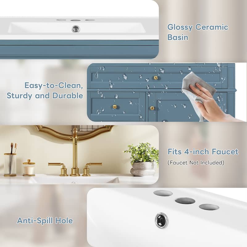 Modern 36 Inch Bathroom Vanity with Sink, Soft-Close Storage Drawers, Tip-Out Drawer, Solid Wood Frame Cabinet