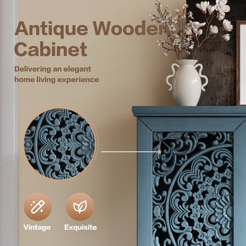 Roomfitters 55'' Tall Storage Cabinet, Carved Wood Accent Sideboard with Solid Wood Legs for Dining Room