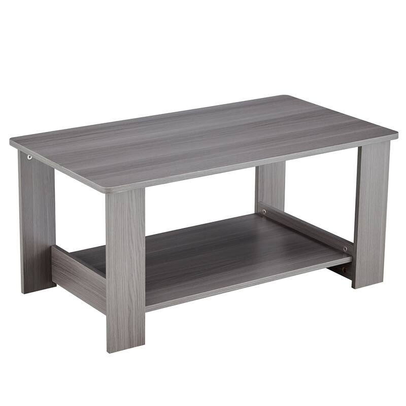 Modern minimalist wood grain double layered coffee table for living room