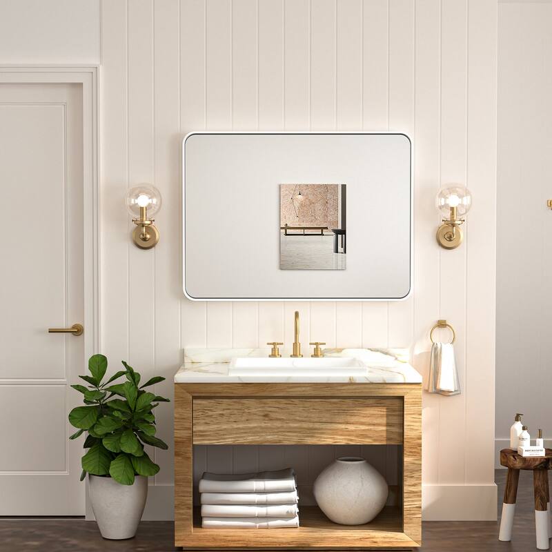 Keonjinn Rectangular Modern Aluminum Framed Bathroom Vanity Mirror, White