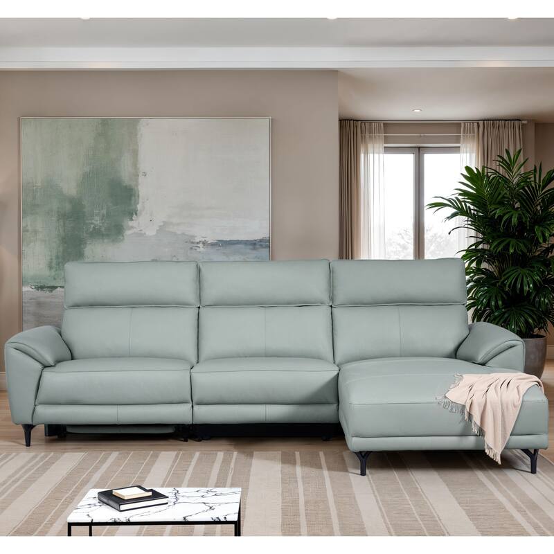 Furniture of America Fynae Modern Leather L-Shaped Sectional Recliner with Chaise and USB Ports - Pale Blue - Right Facing
