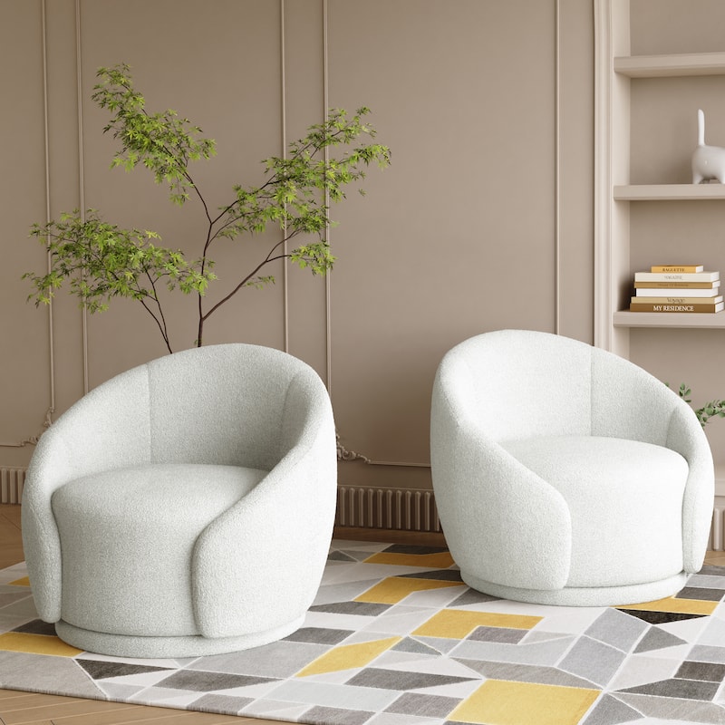 Velvet Boucle Upholstered Accent Chairs Swivel Barrel Chair (Set of 2)