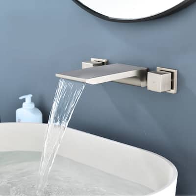 Wall Mounted Tub Faucet Modern Waterfall Tub Filler Double Handles Bathroom Faucets With Valve