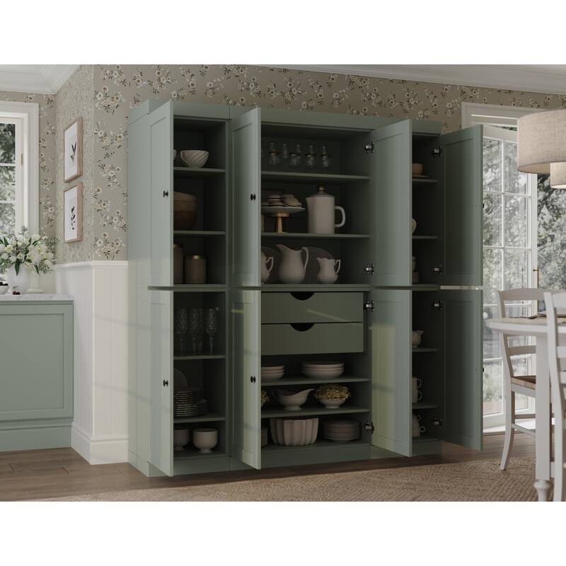 Palace Imports 100% Solid Wood 65" Pantry Cabinet with Shaker Doors, 2-Drawers and Adjustable Shelves