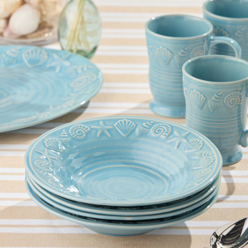 Certified International Coastline Blue 9" Soup/Cereal Bowls, 30oz., Set of 4 - 9.00"L x 9.00"W x 2.00"H