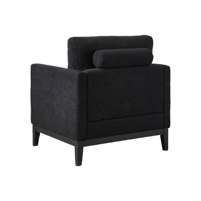 35" Farmhouse Style Boucle Single Sofa Accent Chair with Storage Footstool, Natural Wood Legs for Living Room, Office