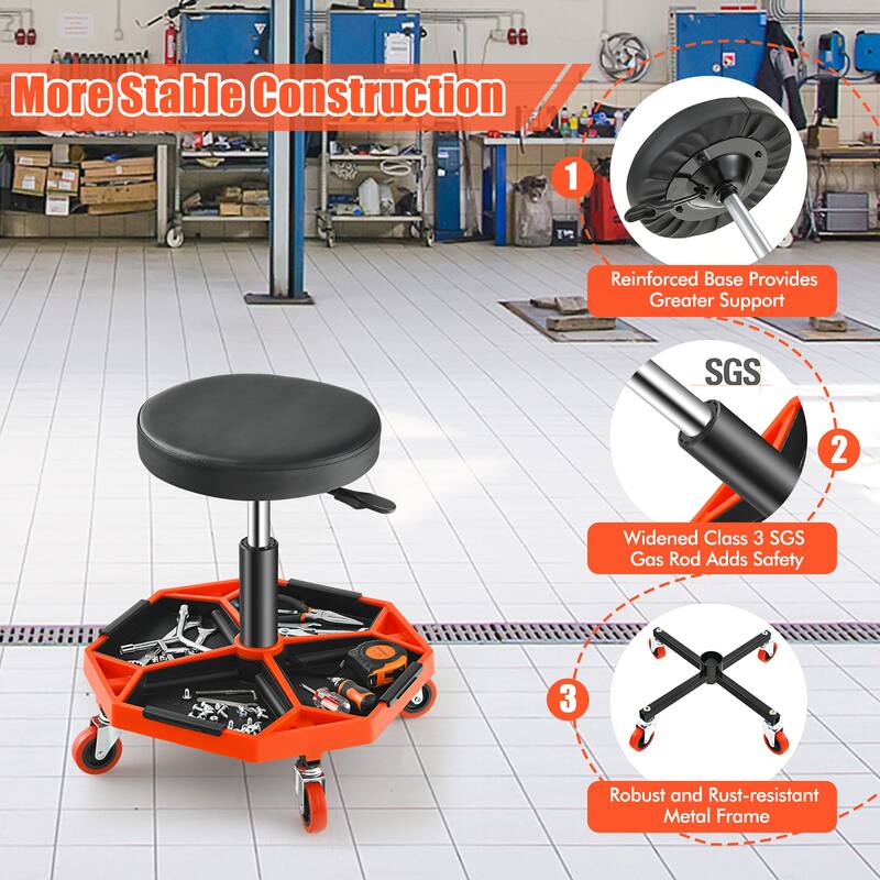 Costway Heavy-Duty Adjustable Height Rolling Stool with Tool Tray - See Details