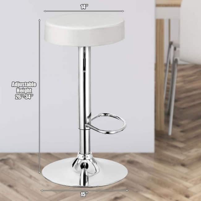 Set of 2 Adjustable Swivel Round Bar Stool Pub Chairs - 14" x 26" - 34"(D x H)