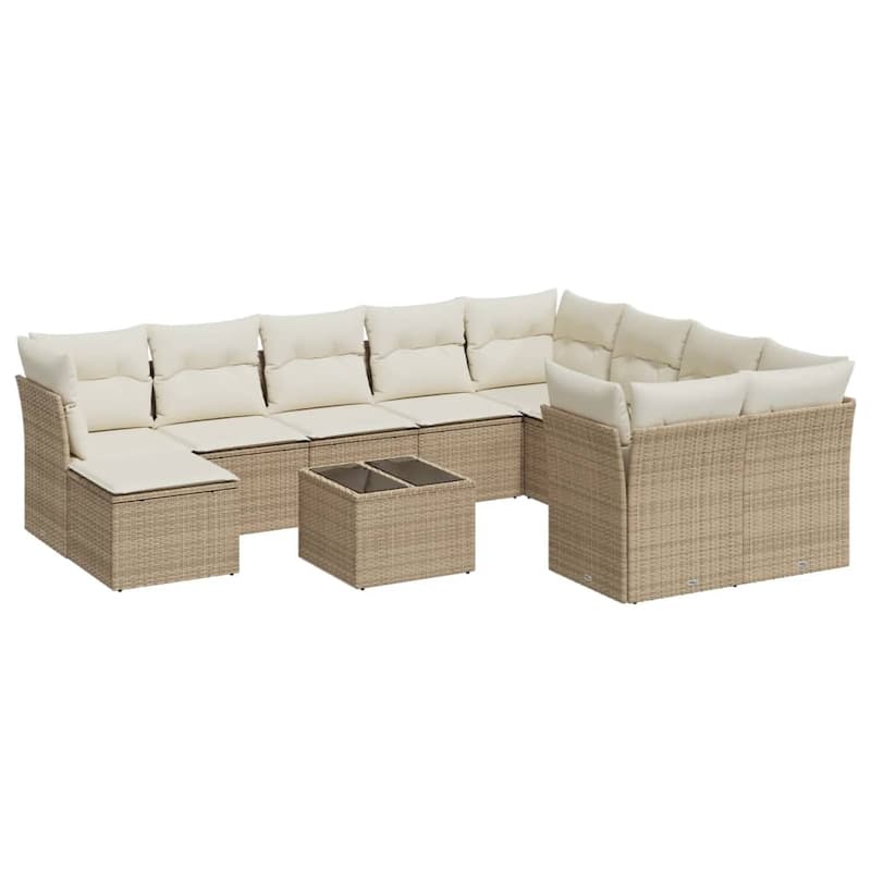 vidaXL Patio Sofa Set with Cushions Outdoor Furniture 11 Piece Poly Rattan - 21.7 x 21.7 x 14.6