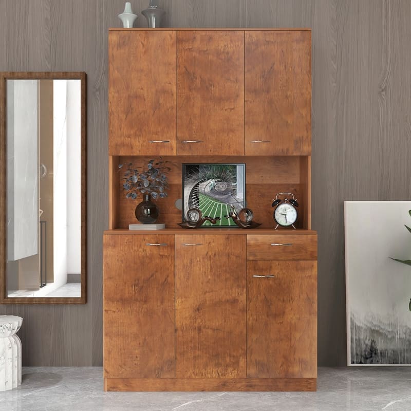 Kitchen Pantry Cabinet Storage Hutch with 6-Doors, 1-Open Shelves and 1-Drawer