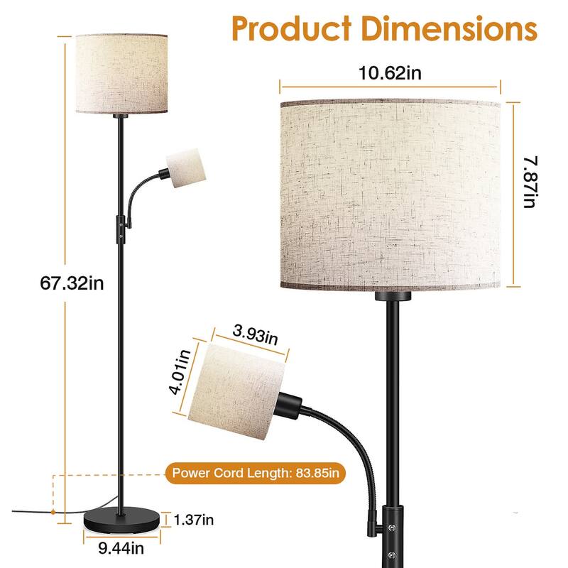 67.32" Mother Daughter Floor Lamp with Linen Shade and 360° Adjustable