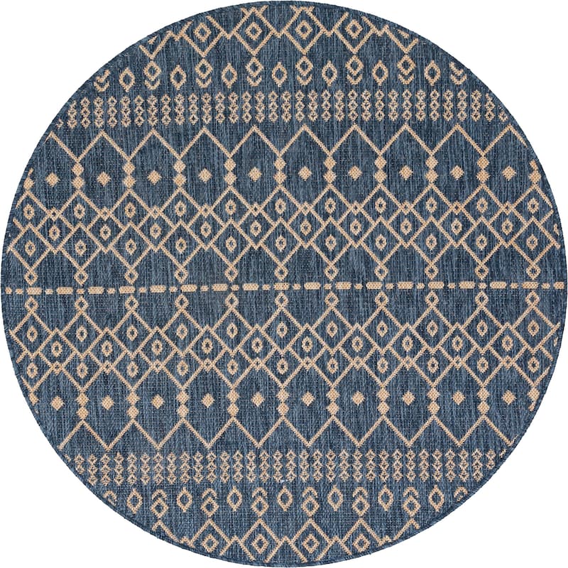 Well Woven Medusa Nord Indoor Outdoor Area Rug - 5'3" Round - Blue