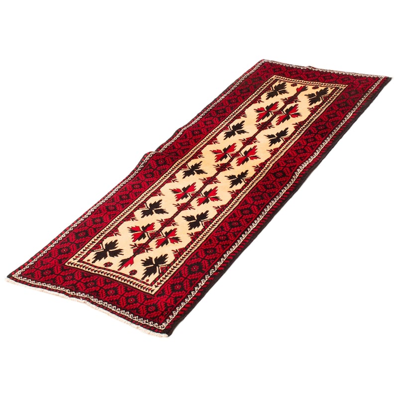 ECARPETGALLERY Hand-knotted Royal Baluch Ivory Wool Rug - 2'10 x 7'3