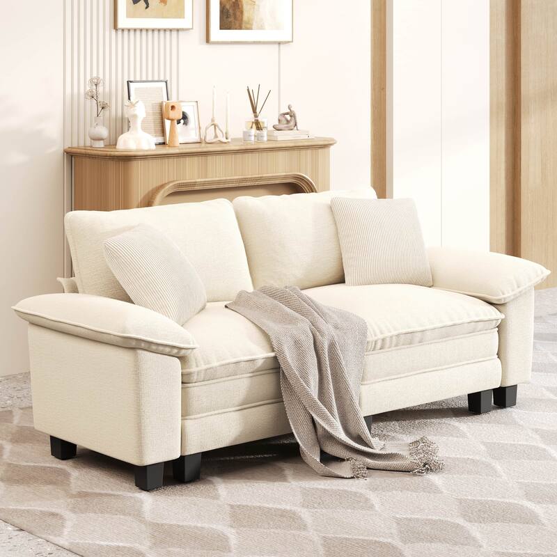 MAISON ARTS Cloud Modular Deep Seat Sofa, Chenille or Corduroy Sectional Couch with Removable Arms, 1–4 Seater - Beige Chenille(2 Pieces) - Symmetrical