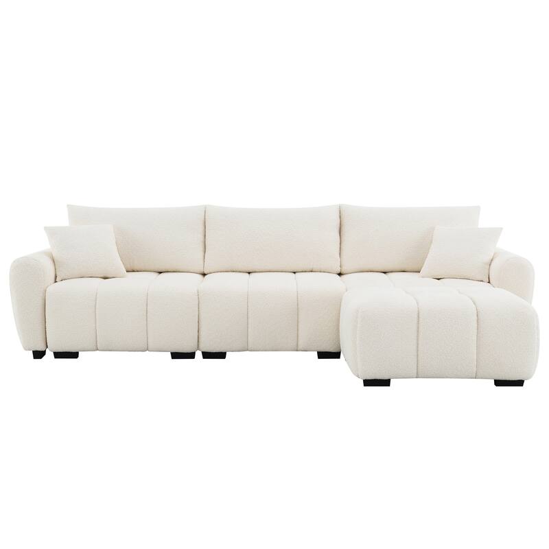 Modular Sectional Sofa Boucle Fabric Pull-line Design L-Shape Sofa Set with Movable Ottoman for Living Room 3-Seater Couch
