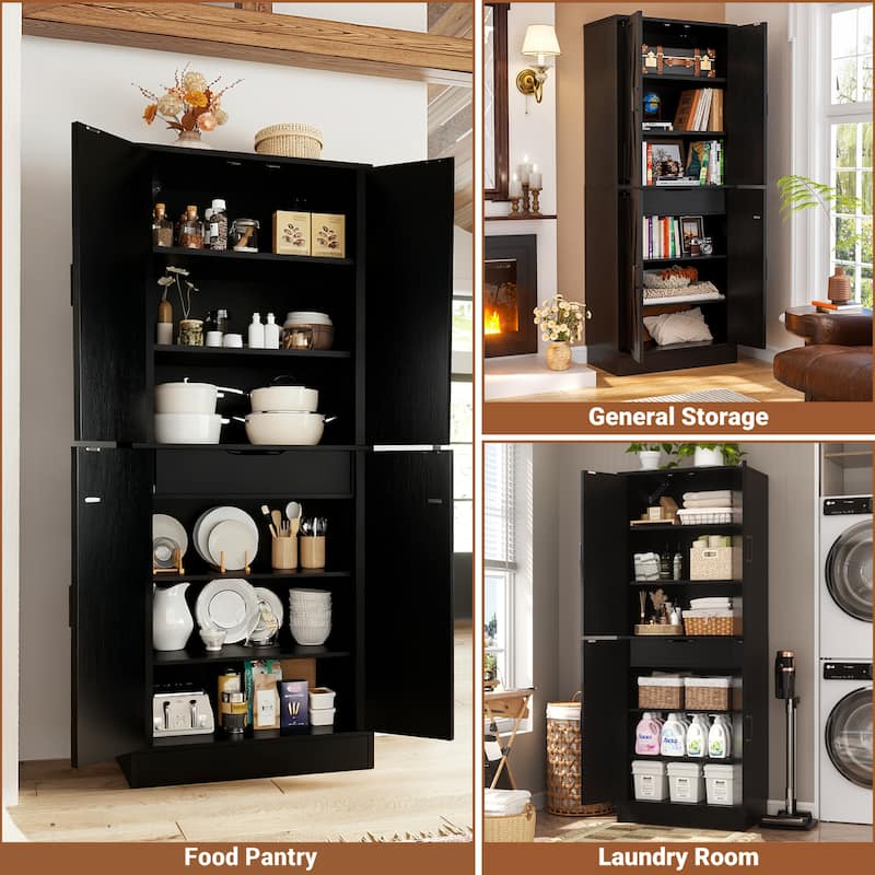 71" Tall Farmhouse Storage Cabinet, Kitchen Food Pantry with 6 Shelves & Large Drawer, Versatile for Kitchen, Entryway, Bathroom