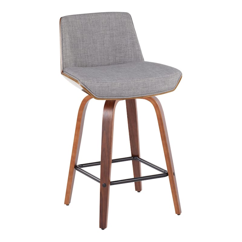 Carson Carrington Clemens 26" Fixed-Height Counter Stool with Bent Wood Legs & Square Footrest (Set of 2) - Light Grey Fabric/Walnut Wood/Black Metal