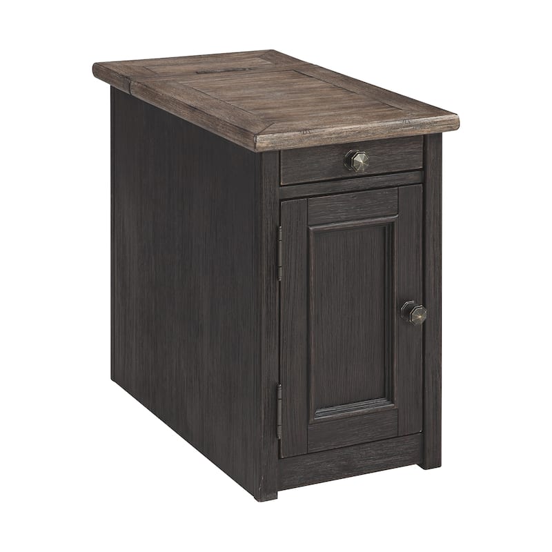 24.13 in. Brown and Black Rectangle Wood End Table with USB Charging Ports