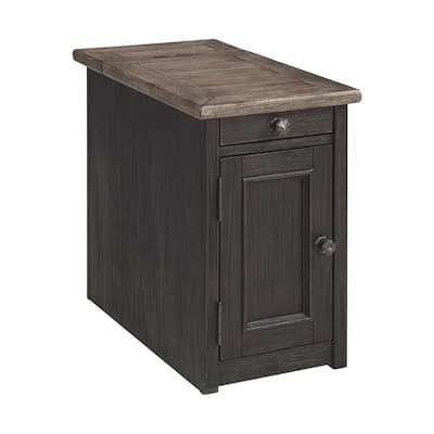 24.13 in. Brown and Black Rectangle Wood End Table with USB Charging Ports