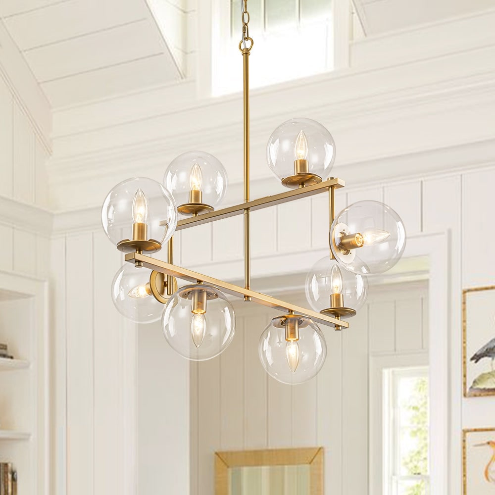8-Light Dining Room Transparent Glass Branch Chandelier - 31.5 in