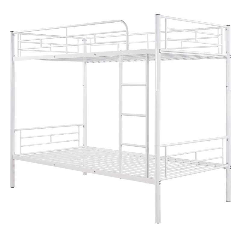 White Twin Over Twin Metal Bunk Bed with Sturdy Steel Frame and Space-Saving Design