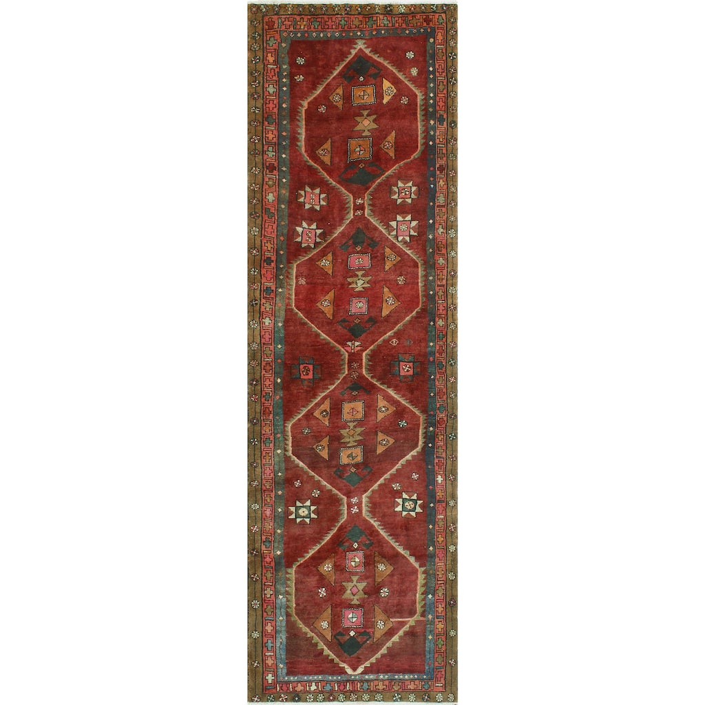 Fine Vintage Distressed Bakhshi Burgundy/Brown Runner - 3'9" x 13'1"