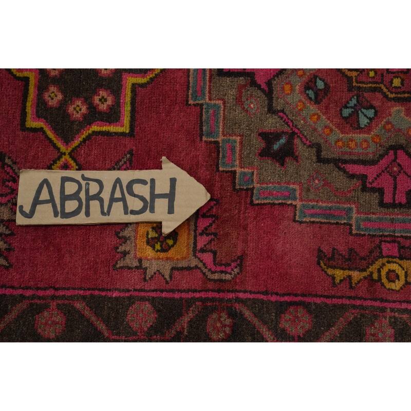 Hand Knotted Oriental 100% Wool Carpet Traditional Geometric Pink Heriz Runner Rug - 12' 10'' X 3' 2''