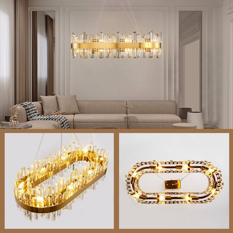 KAYLA 16-Light Gold Crystal Chandelier, Modern K9 Crystal