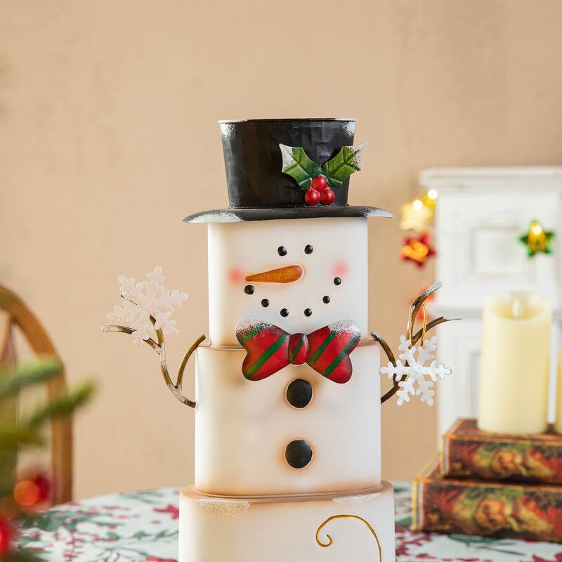 Glitzhome 17"H Metal Stacked Box Snowman Table Decor