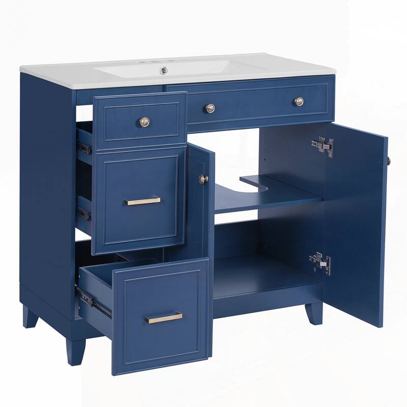 Bathroom Vanity with Ceramic Sink and Adjustable Shelves
