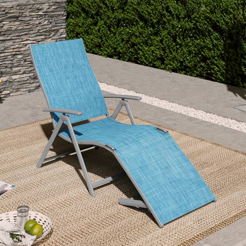 VredHom Outdoor Aluminum Portable Folding Chaise Lounge Chair - 70" L x 20" W x 14" H