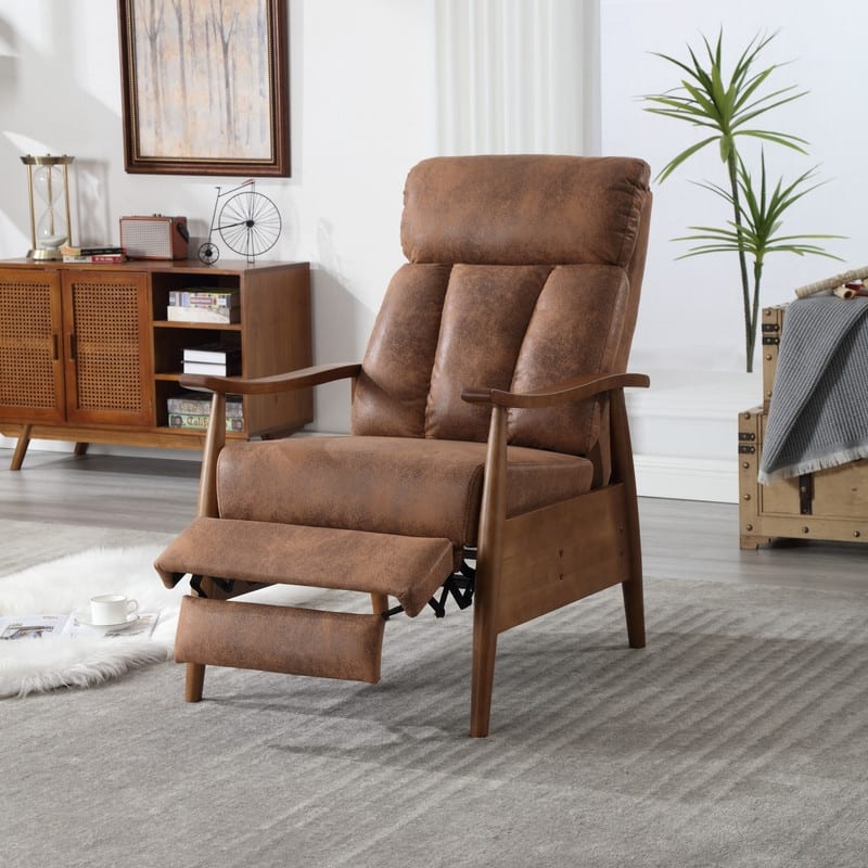 Modern Accent Chair Lounge Chair, Wood Frame Adjustable Recliner Chair - Coffee