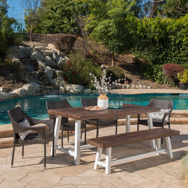 Christopher Knight Home Fletcher Outdoor 6-Piece Rectangular Acacia Wood and Wicker Dining Set
