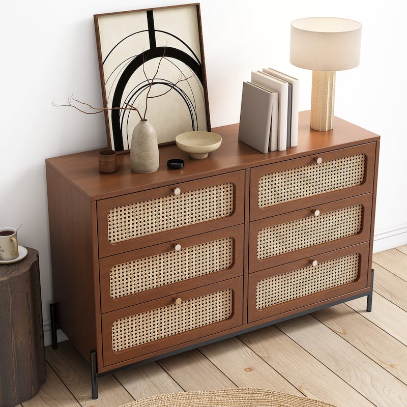 6-Drawer Wood Double Dresser for Bedroom, Living Room