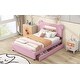 preview thumbnail 4 of 14, Playful Full Bed with LED Upholstered Cartoon Ears Headboard, USB, and Storage Drawers