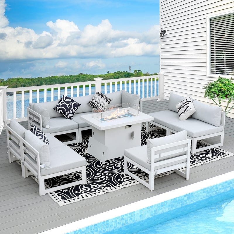 FINCATI Outdoor Furniture Aluminum Patio Set White Aluminum Outdoor Sofa with Thick Cushions and 29 Inch Deep Seat