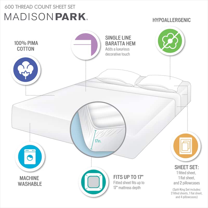 Madison Park 600 Thread Count Pima Cotton Sheet Set