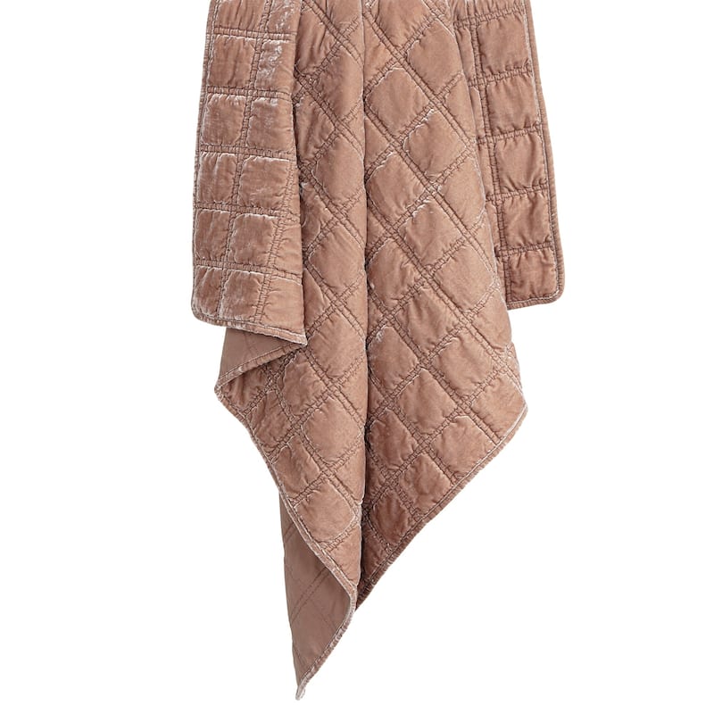 HiEnd Accents Stella Faux Silk Velvet Romantic Western Double Box Stitch Throw Blanket, 50"x60" - Dusty Rose