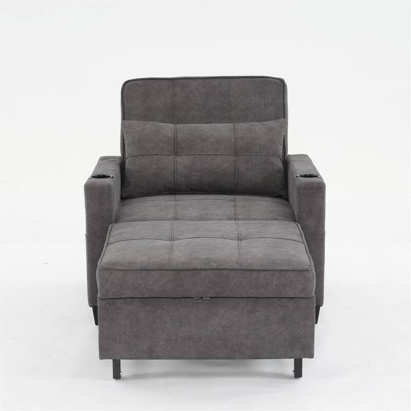 3-in-1 Pull Out Convertible Sleeper Chair w/ USB Ports,Wear Resistant