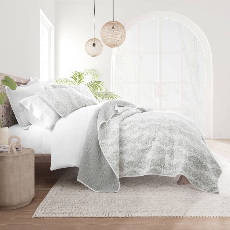 Becky Cameron All Season 3 Piece Distressed Damask Reversible Quilt Set with Shams