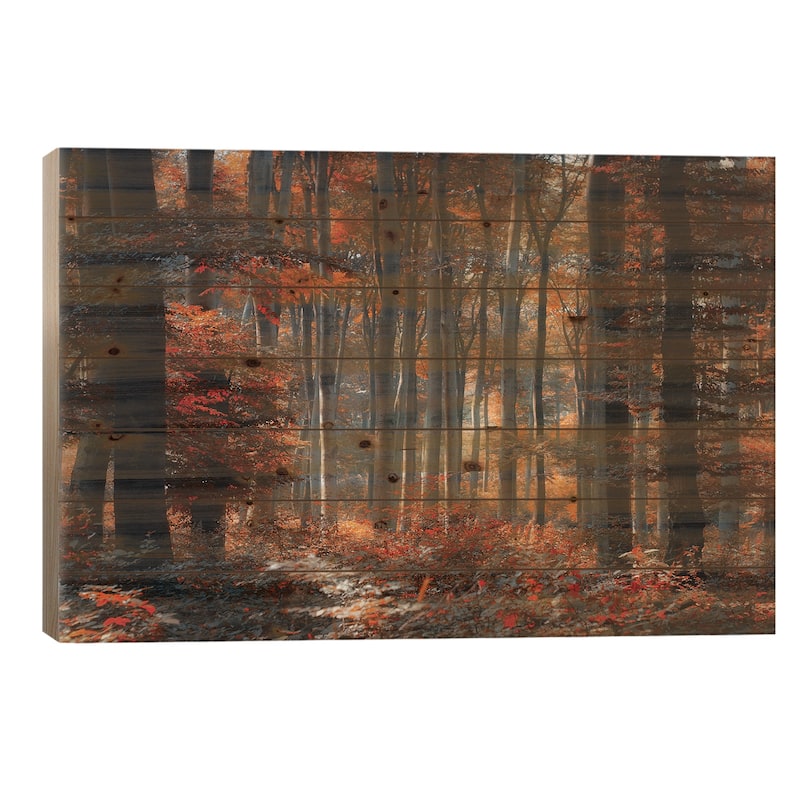 Painting Forest Print On Wood by Ildiko Neer - Multi-Color - 18x26x1.5