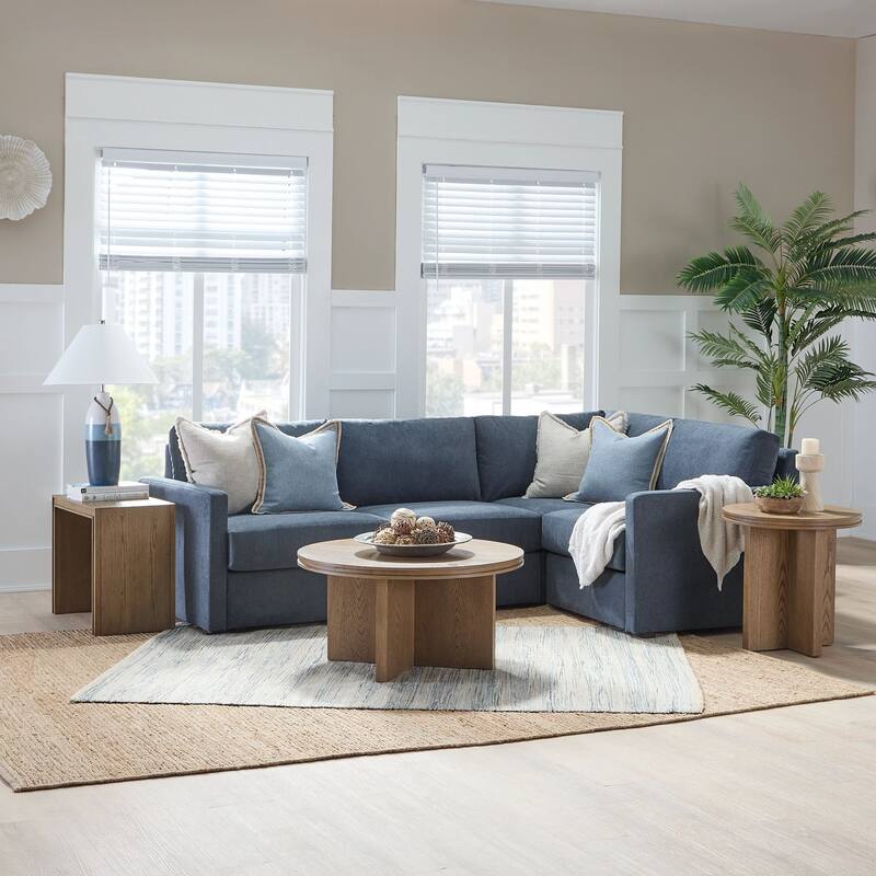 Flexsteel Fabric 4-Seat Modular Sectional in Light Tan - Denim - Right Facing