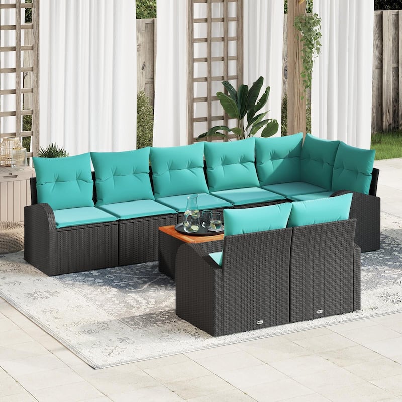 vidaXL 9 Garden Sofa Set with Cushions Black Poly Rattan - 113.8 x 48.8 x 27.2