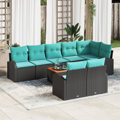 vidaXL 9 Garden Sofa Set with Cushions Black Poly Rattan - 113.8 x 48.8 x 27.2