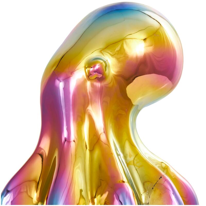 Multi Colored Ceramic Tall Standing Octopus Decorative Sculpture with Rainbow Shimmer Finish