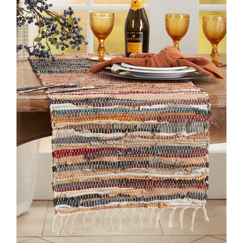 Striped Design Multicolor Chindi Table Runner - 16"x72"